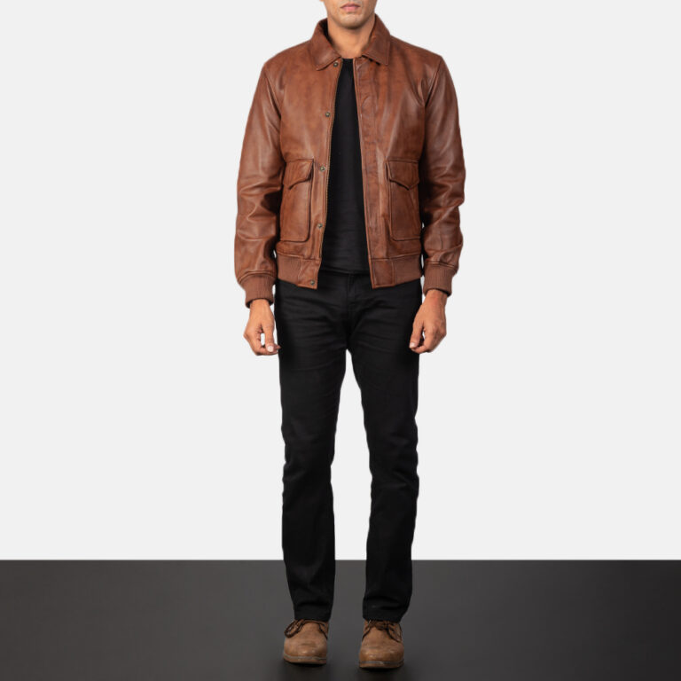 Mens Coffmen Brown Leather Bomber Jacket6231-2-1568991076086